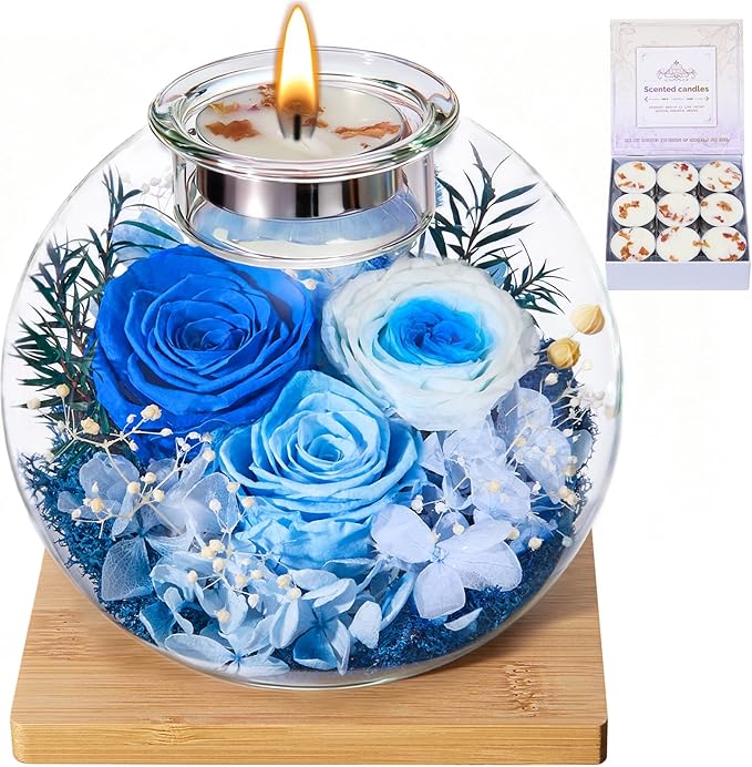 Mothers Day Rose Gifts for Mom Birthday Gift for Women Flowers for Delivery Preserved Flowers Forever Eternal Rose in Glass Dome Mother's Day Flower Gifts for Wife Grandma Sister from Daughter, Blue