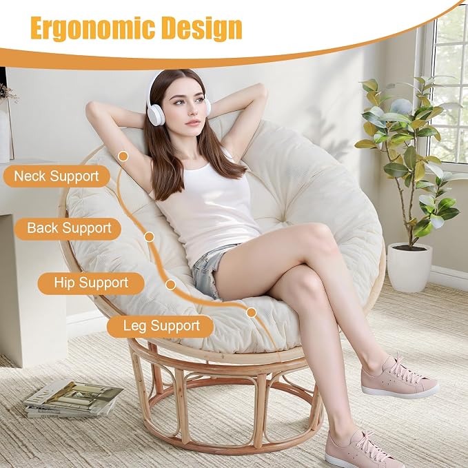 idee-home Papasan Chair Cushion, Circle Papasan Chair Cushion(Cushion Only) | Papasan Cushion with Thick Corduroy Cover, 48 x 48 Inch Cushion for Egg Chair, Beige