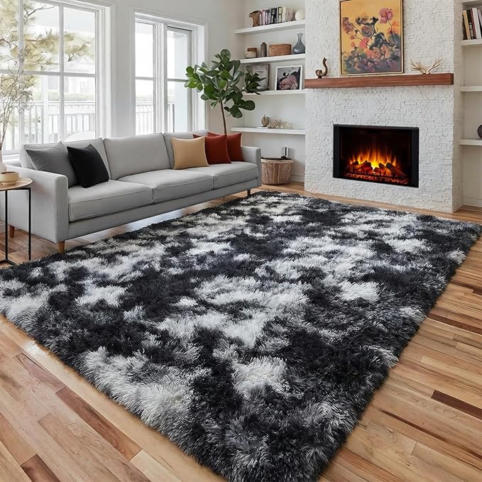 PAGISOFE Black White Grey Bedroom Rugs 4x6 Ft, Soft Fluffy Fuzzy Plush Indoor Floor Area Rug for Living Room Kids Room Playroom Dorm Home Office Nursery Men Boys Rooms Decor Carpet Aesthetic