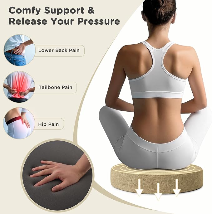 AddGrace 2.5" Thick Non Slip Round Chair Pad Set of 2, 16", Beige | Machine-Washable Cover, Non-Slip, for Kitchen, Dining Room, Office, Floor, Bistro Cafe, for 16" Ottoman, 16" Round Stool