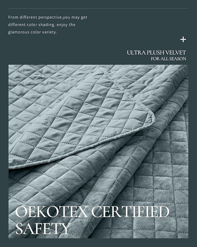 Luxury Velvet King Quilt Set, Ultra Soft Lightweight Velvet Comforter Set, Oversized Bedspread Coverlet with 2 Shams Diamond Pattern, for All Season (Deep Blue)
