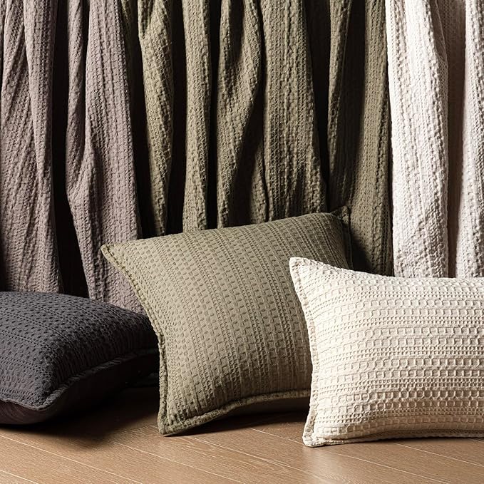 Foindtower Set of 2 Decorative Cotton Waffle Weave Throw Pillow Covers Euro Shams Cushion Covers Accent European Pillowcase for Bed Couch Sofa Bedroom Living Room Home Decor 20×20 Inch Olive Green