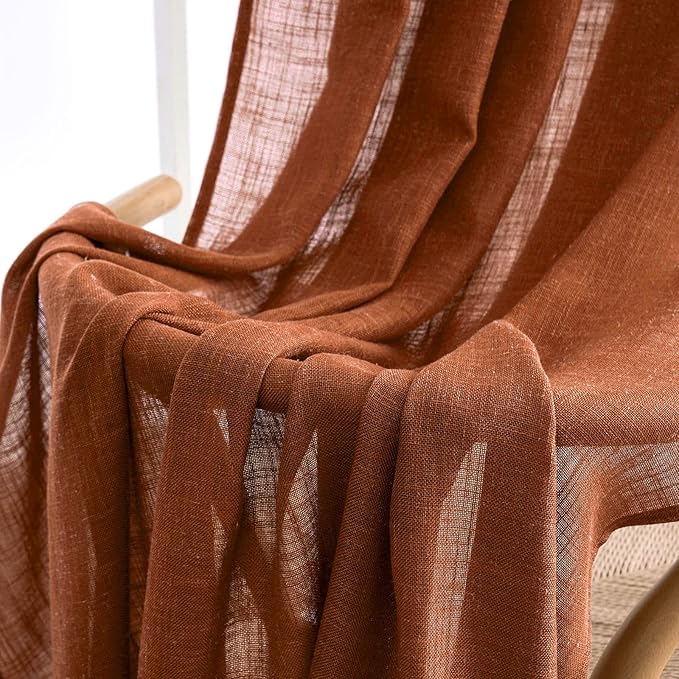 MIULEE Burnt Orange Linen Curtains for Bedroom Living Room, Soft Thick Linen Textured Window Drapes Terracotta Rust Fall Decor Semi Sheer Light Filtering Rod Pocket Back Tab, 2 Panels, 37x84 Inches
