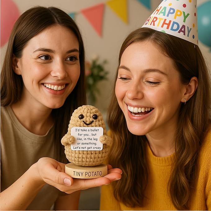 Funny Friendship Gift - Tiny Potato with 30 Sassy Messages for Women Friends Bestie BFF Coworkers - Best Friend Birthday Gifts for Women Sister | Positive Crochet Unique Present Idea for Mothers Day