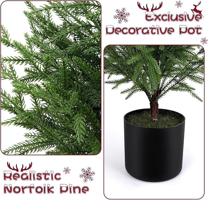 ENVEN Outdoor Artificial Topiary Cedar Tree Real Touch Faux Pine Evergreen Shrub Plant UV Resistant Greenery Tree with Pot Realistic Cypress Front Porch Decor (3FT-1Pack Nofolk Pine)