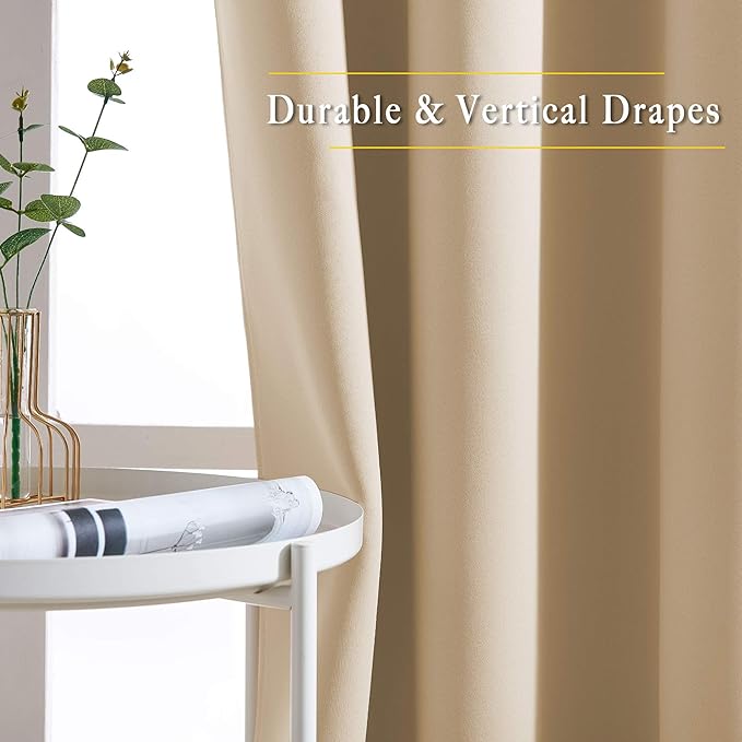 NICETOWN Blackout Draperies Curtains Panels - Window Treatment Thermal Insulated Solid Grommet Blackout Curtains/Panels/Drapes for Bedroom (Biscotti Beige, Set of 2, 66 by 66 Inch)