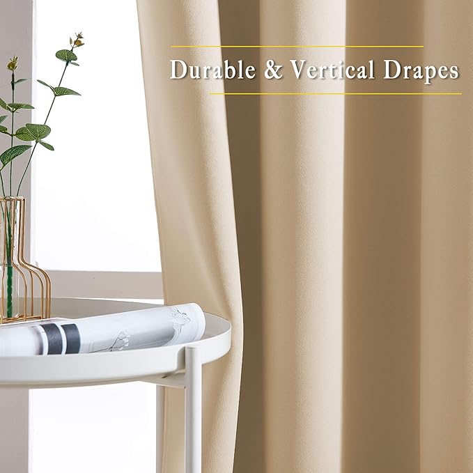 NICETOWN Beige Room Darkening Curtains Blackout 40 inch Curtains for Kitchen, Grommet Solid Window Treatments Sound Reducing for Bedroom, 2 Panels, W37 x L40, 2 Panels