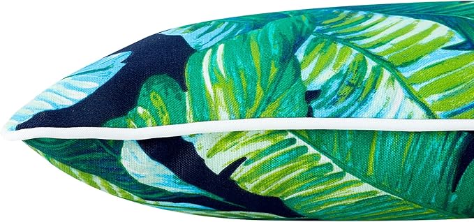 Magpie Fabrics Set of 2 Lumbar Throw Pillow with Insert 12x20 Inch, Outdoor Rectangular Waterproof Home Decorative Toss Cushion for Patio Garden Car Office - Green Lagoon Leaves