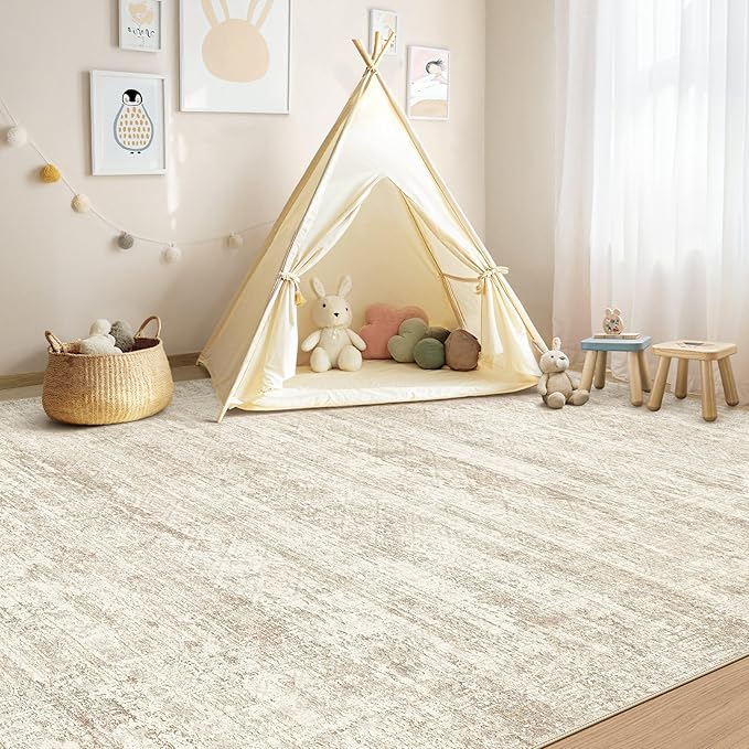 UERMEI 6x8 Area Rug Living Room Rugs - Washable Neutral Modern Abstract Soft Thin Rug Indoor Floor No Slip Rug Carpet for Bedroom Under Dining Table Home Office Decor - Beige/Brown