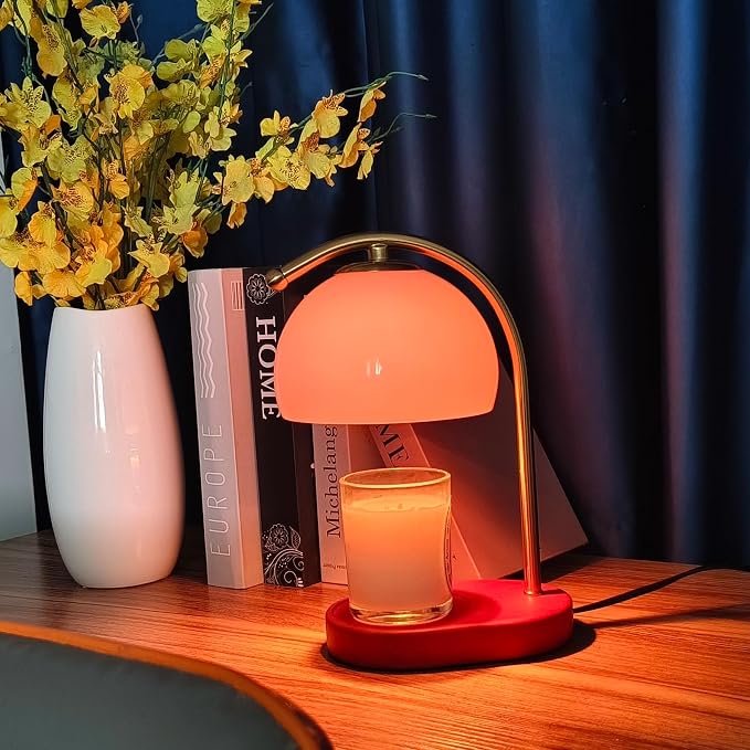 FCTWAKS Mid Century Pink Glass Candle Warmer Lamp with Timer & Dimmer, Mothers Day Birthday Gifts for Women Mom, House Warming Gifts New Home, Wax Warmer Lamp for Bedroom Decor with 2 Bulbs