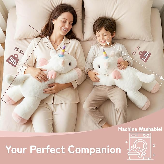 Niuniu Daddy 24" | 5 Pound Unicorn Weighted Stuffed Animals Plush Toy, Large Giant Pillowfort Body Pillow Animal with Kids Adults, Soft Fur Weighted Plushie for Gift Birthday Christmas