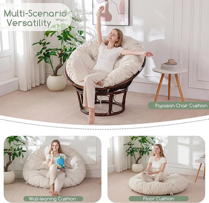 HIGOGOGO Papasan Chair Cushion with Chenille Cover (Without Chair), Soft Supportive Cushion, Beige, 48 x 48 Inch