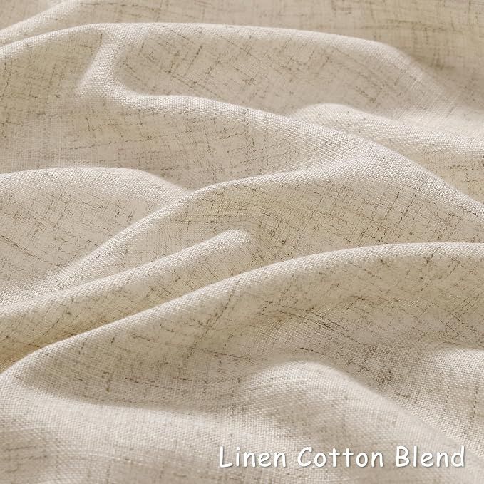 Beige Tan Linen Curtains 84 Inch Length 2 Panel for Bedroom Grommet Burlap Flax Linen Drape Semi Sheer Light Filtering Privacy Neutral Rustic Farmhouse Window Curtain 84 Inches Long for Living Room