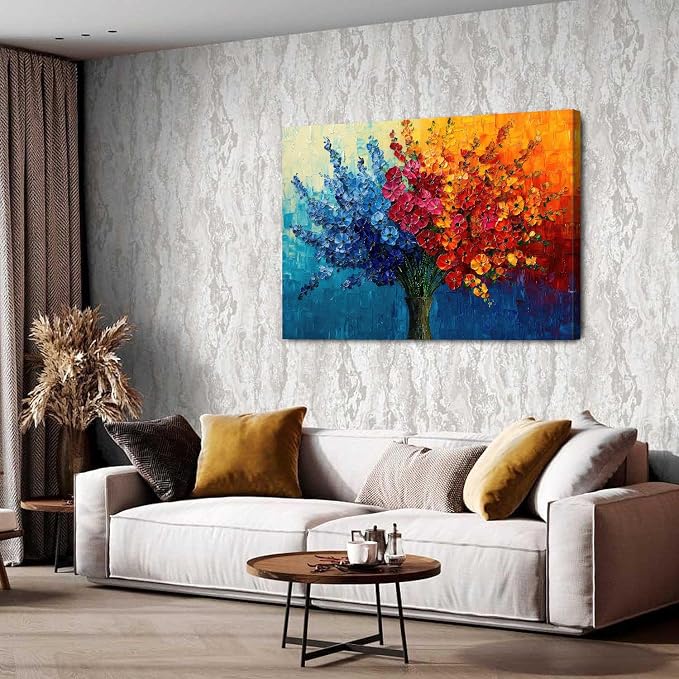 Large Colorful Wildflower Canvas Art Bedroom Daisy Poppy Picture Living Room Wall Decor Abstract Nature Plant Wall Art Bouquet Flower Painting Watercolor Floral Poster Artwork Home Decorations 32x48”