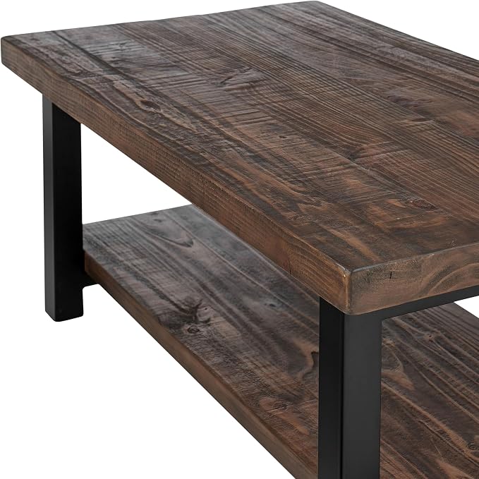 Alaterre Furniture Pomona Rustic Coffee Table with Storage Shelf - 42-Inch Industrial Modern Metal and Solid Wood Living Room Table - Easy Assembly Farmhouse Living Room Furniture (Rustic Natural) | Rectangular Center Table with Storage Shelf and Metal...