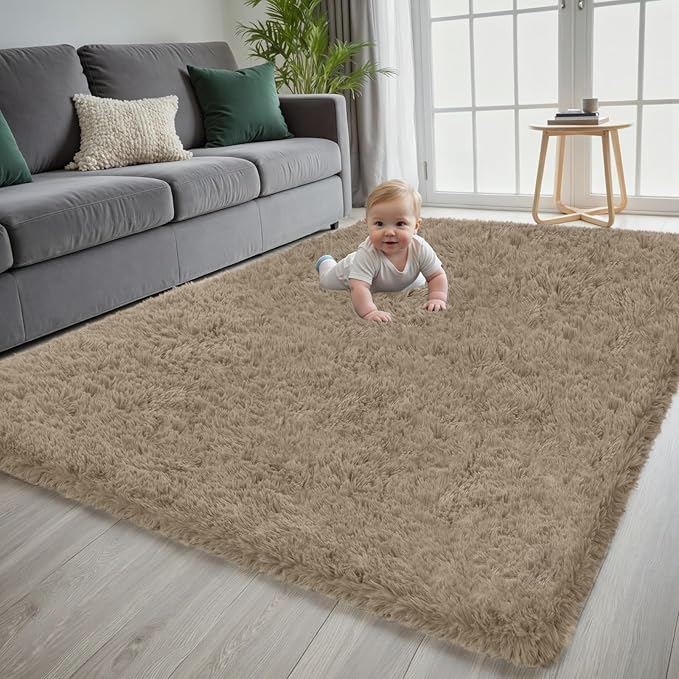 5x7 Area Rug for Living Room, Ultra Soft Fluffy Shag Rugs for Bedroom, Non-Slip Large Fuzzy Plush Rug Indoor Floor Carpet for Nursery Kids Office Dorm Modern Decor, Gray Camel