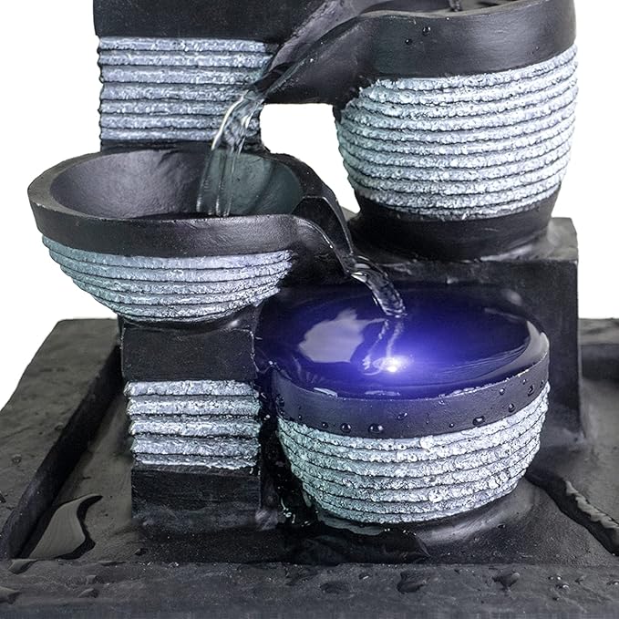 Ferrisland Tabletop Waterfall Fountain - 3-Step Modern Water Fountain with LED Light for Office Desktop Decor