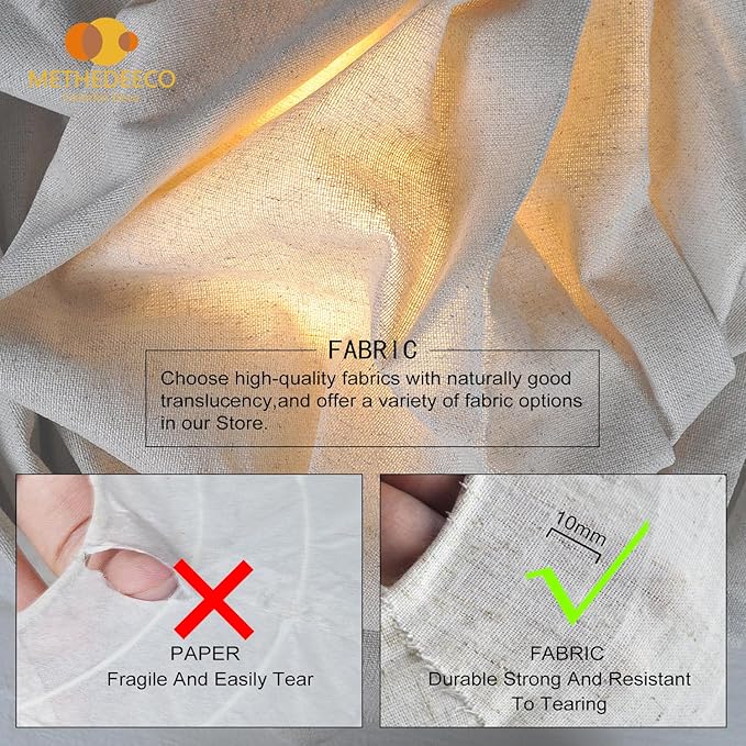 METHEDEECO 2 Pack Oval Hanging Lamp Shades, 20 Inch Faux Linen Fabric Pendant Light Covers, Foldable lantern shades Only, Nature Beige Minimalist Decor for Living Room Bedroom Dining Room