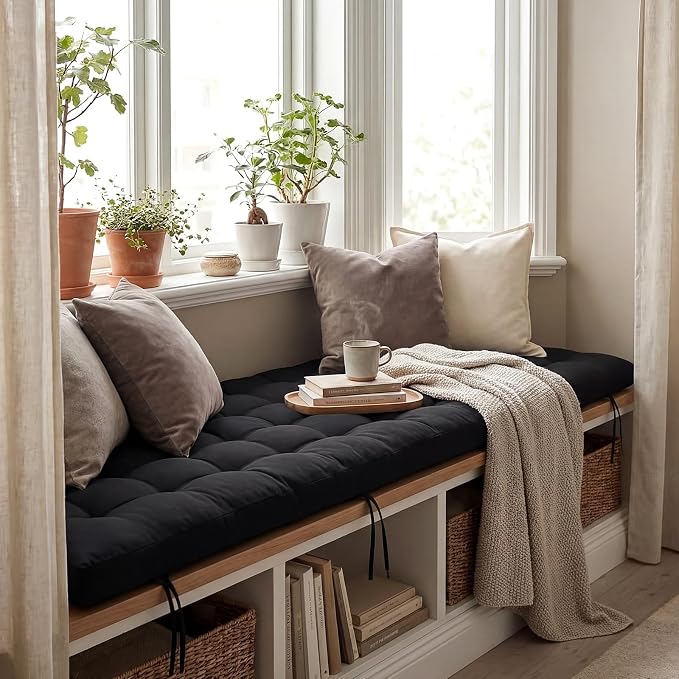 Vercraft Long Floor Cushion Large Floor Cushion with Brushed Cotton 74.8 x 27.5 x 3.15 in Jumbo Lounger Pillow for Outdoor Indoor Bay Window Meditation Yoga Reading Sleeping(1 Pc,Black)
