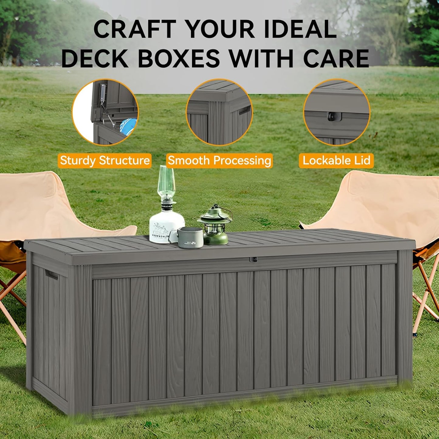 NUNU LAB 150 Gallon Outdoor Storage Box,Resin Large Sturdy Deck Box, Backyard Outside Storage Box Waterproof with Double Wall Panels,Package Delivery,Garden Outdoor Hose Bin