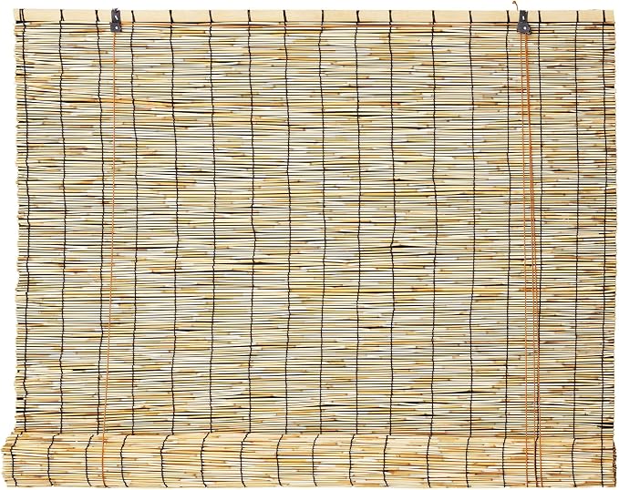 Reed Roller Shades, 48" W x 72" H Waterproof Privacy Screen Bamboo Outdoor Blind, Reed Curtain for Porch, Patio, Yard, Windows (Natural)