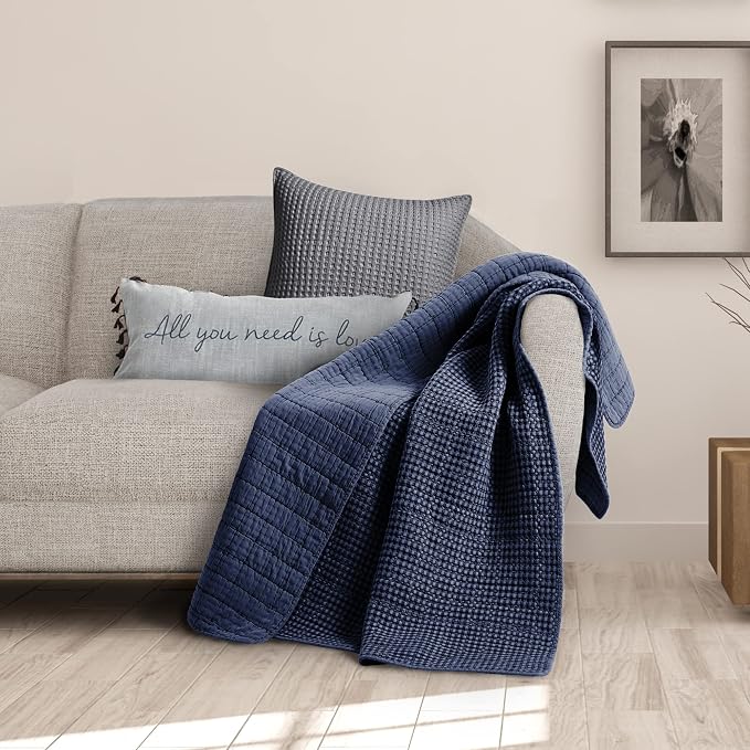 Levtex Home - Mills Waffle - Throw - Navy Cotton Waffle - Throw Size 50 x 60in.
