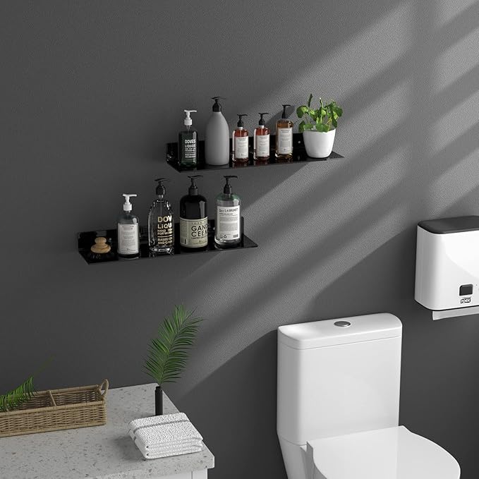 Sezanrpt 24 Inches Acrylic Wall Shelves 2 Pack, Floating Shelf for Wall Mounting, Acrylic Display Ledges for Funko Pop Figures, Home Décor, Living Room, Gaming Room, Plants(24 inch, Black)