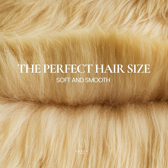 Genuine Sheepskin Rug 2x3 Ft – Soft & Fluffy Single Pelt Light Beige Lambskin – Area Rug or Chair Cover Throw – Made in Argentina