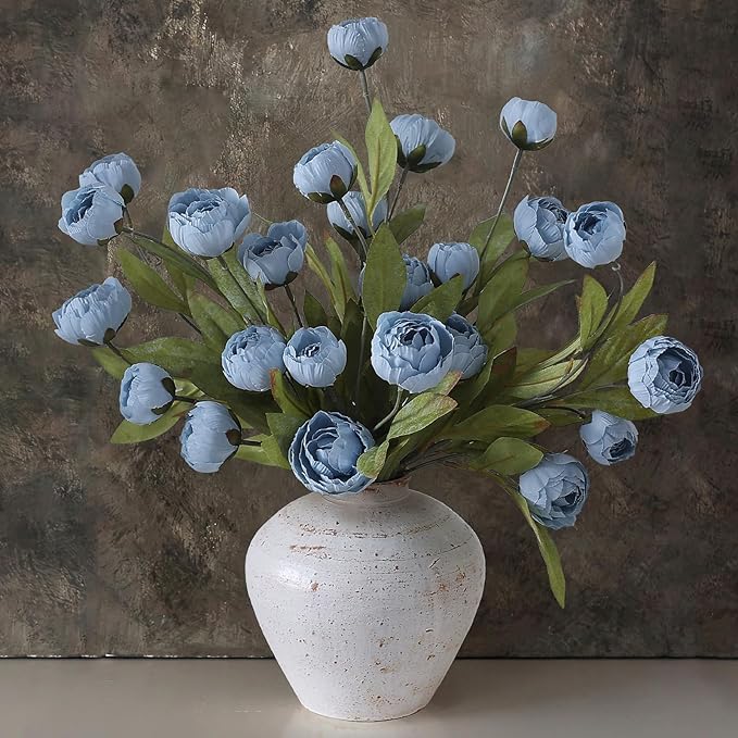 VIERENA 6 Pcs Faux Silk Peony Artificial Flowers for Vase -27", Bulk Fake Peonies Branches with Stems for DIY Bouquet Centerpieces Wedding Fillers Arrangements Shower Decorations (Dusty Blue)