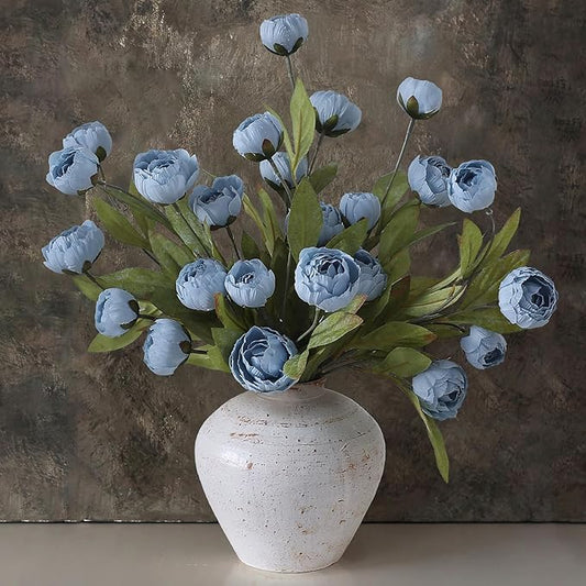 VIERENA 12 Pcs Faux Silk Peony Artificial Flowers for Vase -27", Bulk Fake Peonies Branches with Stems for DIY Bouquet Centerpieces Wedding Fillers Arrangements Shower Decorations (Dusty Blue)