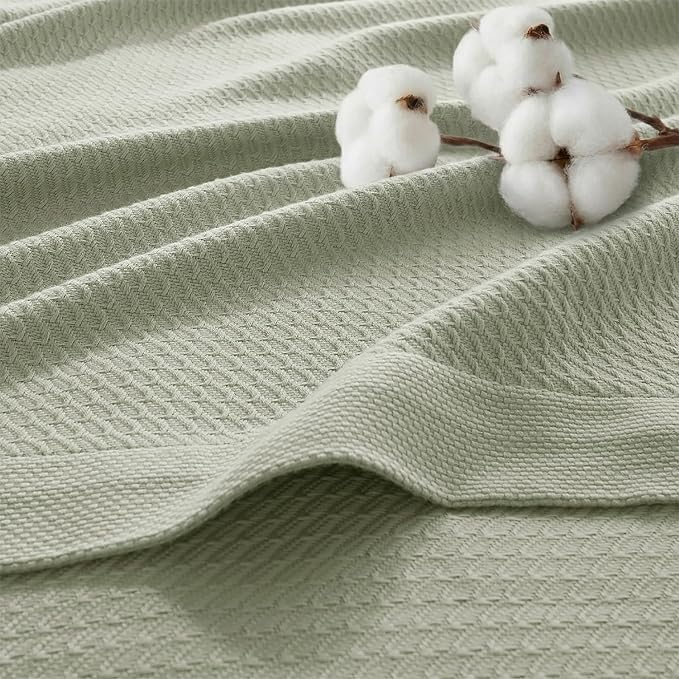 Madison Park 100% Egyptian Cotton Lightweight Summer Blanket, Breathable Waffle Knit Design, Soft Cozy All-Season Throw for Bed, Couch or Sofa, Sage Green King Size (108"x90")