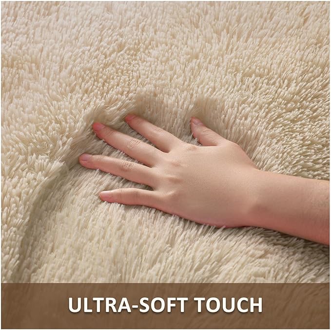 Ophanie 4x6 Oval Beige Rugs for Bedroom Living Room,Fluffy Fuzzy Furry Carpet,Plush Soft Shaggy Bedside Indoor Floor Area Rug for Kids Girls Boys Baby Teen Dorm Decor with Over 99 pcs Pile fibers