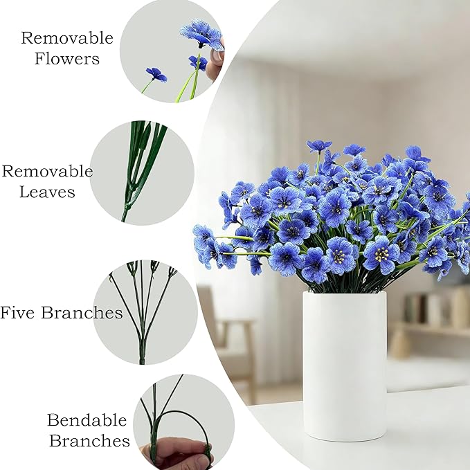 20 Bundles Artificial Flowers for Outdoors,UV Resistant Fake Flowers with Plastic Plants,Silk Faux Fowers for Outdoor Planters,Fake Realistic Flowers Window Box Front Porch Hanging Basket Decor-Blue