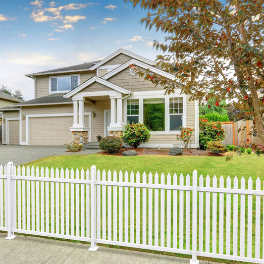 Patio 10 Sets Vinyl Picket Fence Panels 30" H x 84" W White PVC Decorative Fence for Front Yard Porch Patio Deck Pool Air Conditioner Fence Safety Dog Fence (34 Pickets, Straight)