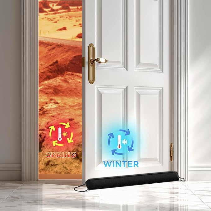 Sunolga Door Draft Stopper Blocks Hot and Cold Air with Removable Washable Cover for Bottom of Door and Window, All-Season Seal for Wind, Noise, Seal for Gaps Up to 3", Home Essentials, 30", Black