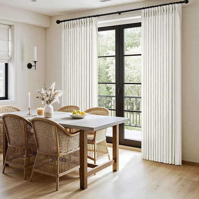 MIULEE Pinch Pleated Thick Linen Curtains 108 Inches Long 2 Panels for Living Room Bedroom Dining Room, Pinch Pleat Drapes Back Tab Light Filtering Neutral Ivory Extra Long Foor to Ceiling Curtains