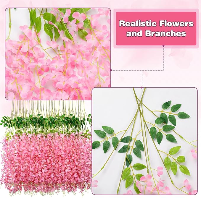 Alotiki 150 Pack Wisteria Hanging Flowers,Fake Hanging Flowers,Wisteria Artificiales Garland for Home Wedding Arch Floral Party Garden Ceremony Outdoor Decor,3.6 Feet Long(150,Pink)