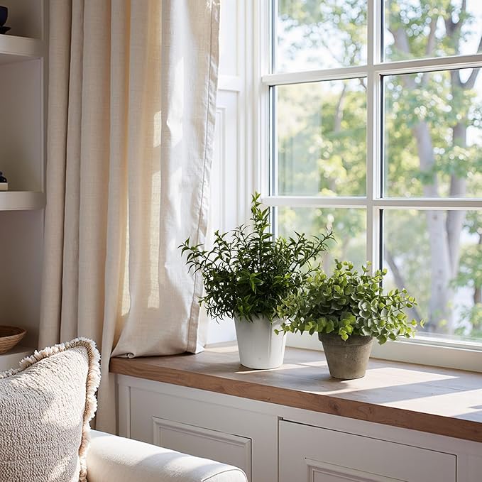 4 Pack Small Fake Plants in White Pulp Pot for Home Decor, Artificial Plants Indoor, Small Faux Plants Indoor for Bathroom Bedroom Kitchen Office Farmhouse Room Shelf Decor