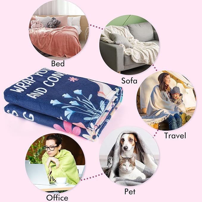 Sister Gifts Throw Blanket, Inspirational Quote Floral Design Soft Cozy Fuzzy Flannel Blanket, Sentimental Gift for Sister Birthday Christmas from Brother or Friend (50" x 60")