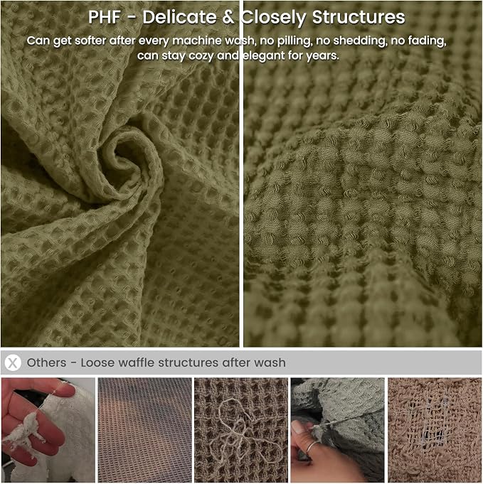 PHF Pre-Washed Cotton Waffle Weave Blanket Twin Size for Bed, Snag Proof Throw Blanket for Couch Spring Summer Lightweight Breathable, Oeko-TEX Certified, Machine Washable, Home Decor Gift - Dark Oil