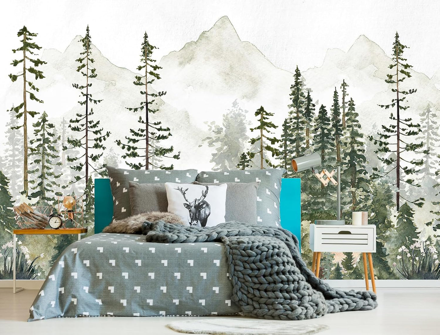 Kids Nursery Wallpaper Green Pine Forest Woodland Wall Mural for Boys Girls Bedroom Living Room(Not Peel and Stick)