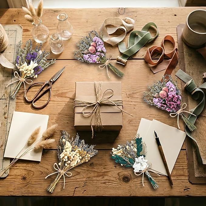 12/24PCS Handmade Dried Flower Bouquet with Stems Natural Dried Wildflowers 7.5 Inch Mini Dry Flowers for Vase Farmhouse Decor, Wedding Styling, Photography Props, Gift DIY(12pcs, Lavender)