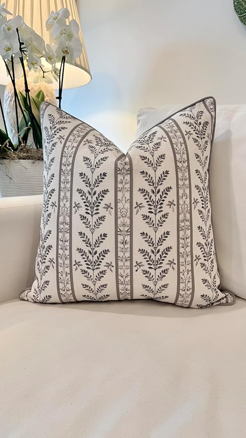 Jillien Harbor “The Campbell” Decorative Pillow Cover – Beige & Taupe Neutral Home Accent Pillow Cover with Ivory Background – Grandmillennial Home Decor, 20" x 20"