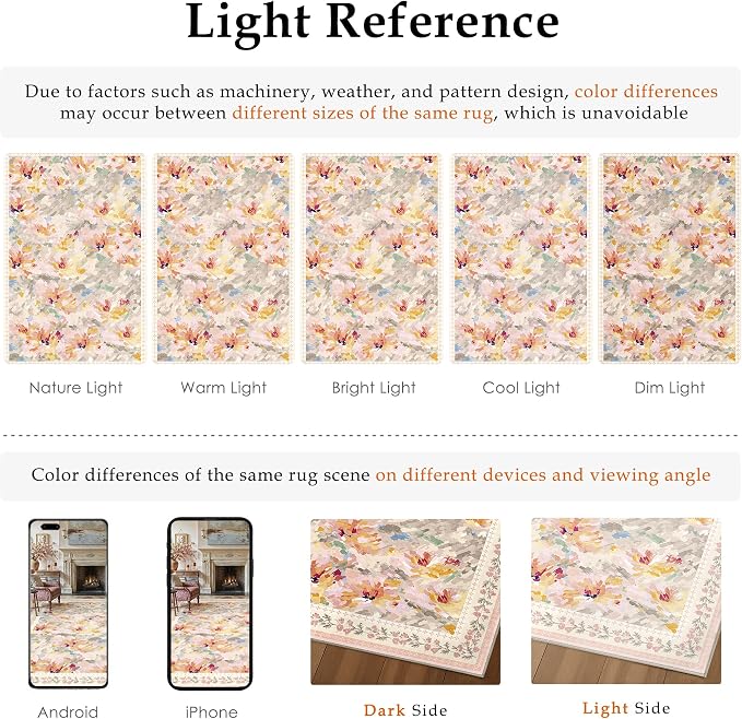 5x5 Washable Area Rug Beige Pink Living Room Bedroom Floral Throw Rug Abstract Modern Non Slip Soft Low Pile Carpet for Dining Room Office Nursery Indoor