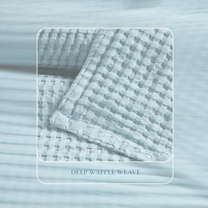 Threadmill Cooling Waffle Blanket King Size | Breathable, Lightweight and Cooling | Made from Rayon Derived from Bamboo | Waffle Throw Blanket for Couch and Sofa | 106 x 92 Inches | Light Blue