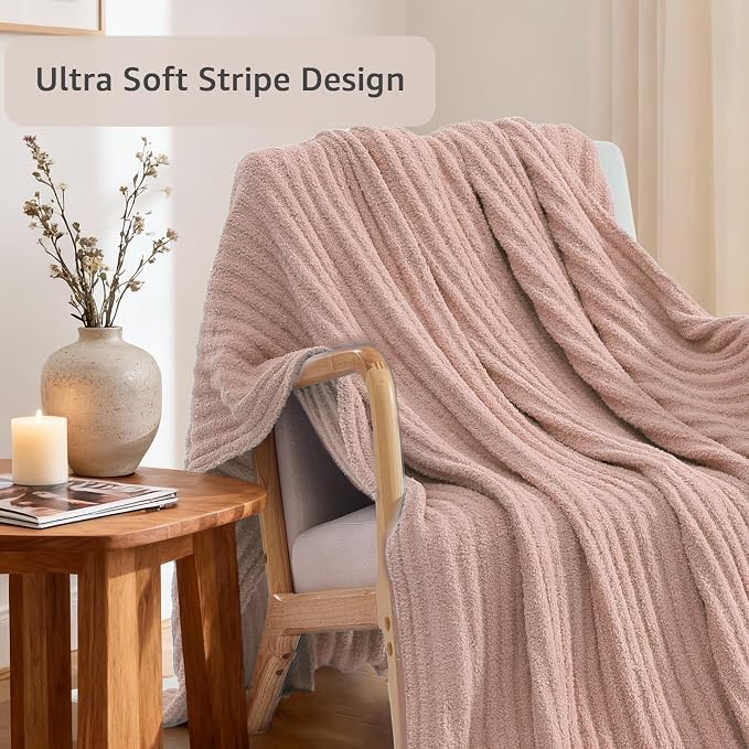 WRENSONGE Soft Throw Blanket for Couch-Cozy Reversible Knitted Blankets | Lightweight Warm Fluffy Decor for Women, Mom, Her & Girls, Sofa, Chair, Bed, 50x60in, Pink