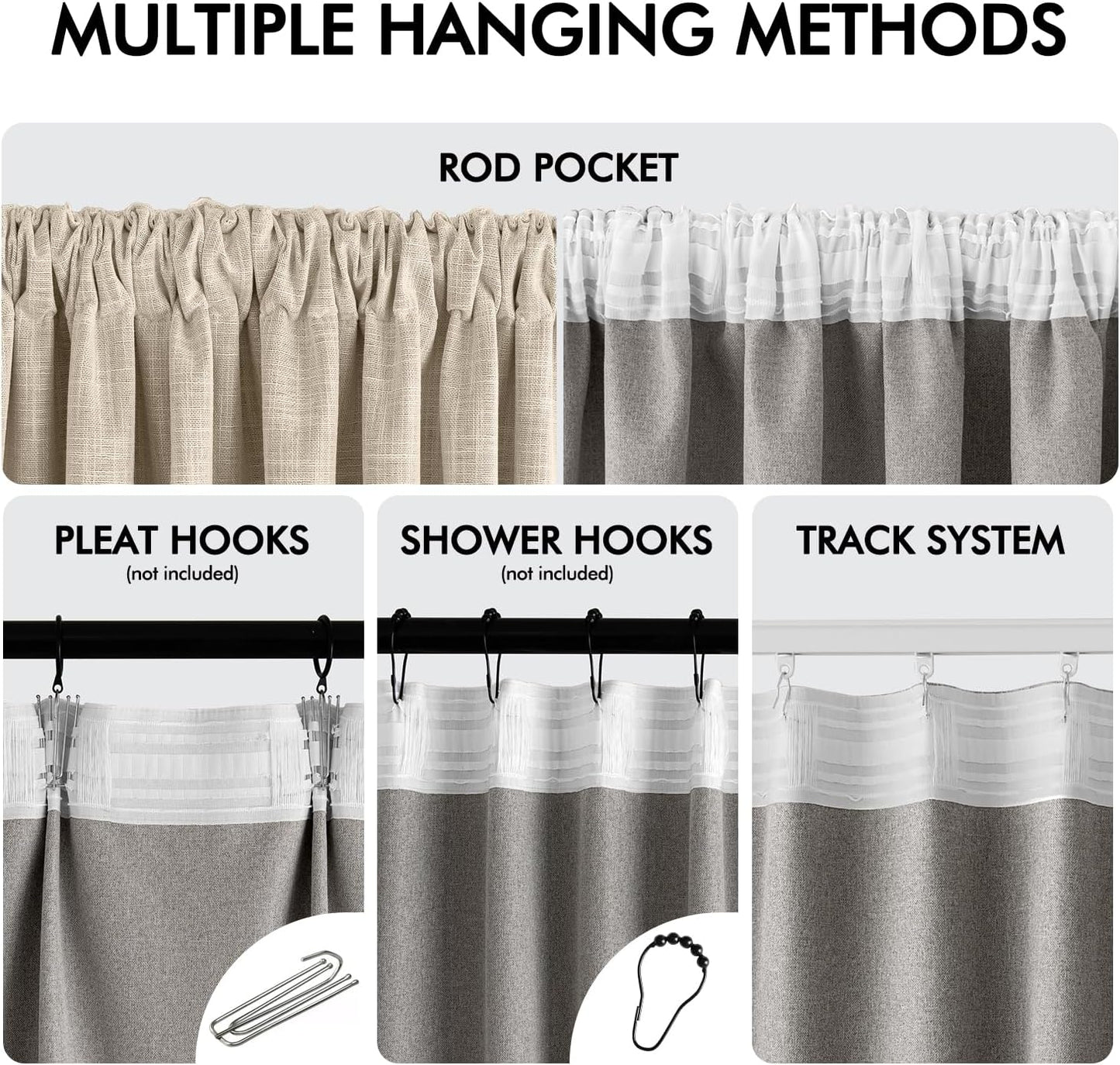 MIULEE Beige 100% Blackout Linen Curtains 102 Inch 2 Panels Set Double Sided No Coating Pinch Pleated Back Tab Floor to Ceiling Black Out Thermal Insulated Bedroom Living Room Darkening Window Drapes
