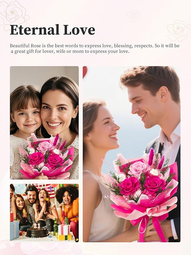 Preserved Flowers Bouquet, Flowers for Delivery,Long-Lasting Real Rose | Mothers Day Forever Flowers Roses Bouquet, Anniversary Birthday Flowers Gifts for Mom Grandma Women Wife Her