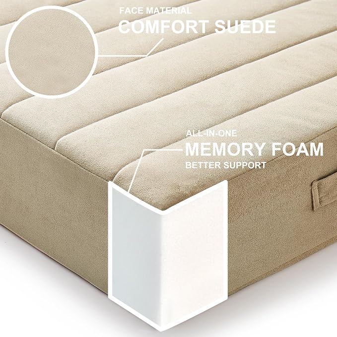 JKMAX 22 inches Floor Pillow for Adults - Large Meditation Cushion with Thick Foam & Soft Tufted Cover - Premium Outdoor Square Floor Cushion Seat - Yoga Pillows for Sitting On Floor - Khaki