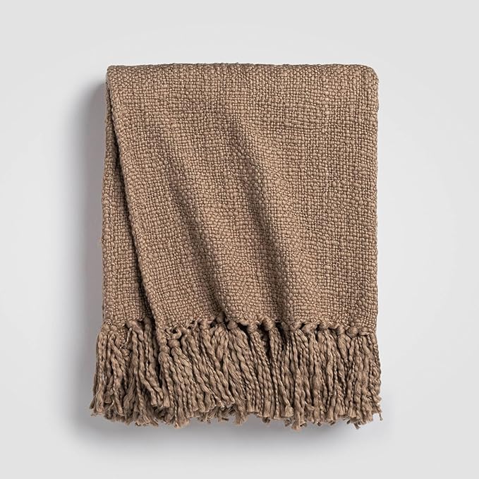 Oasis Driftwood Weave Throw Blanket 55x60, Grey 100% Cotton Decorative Sofa and Bed Blanket, Lightweight All-Season Throw, Handwoven in India, Oeko-TEX Certified Luxury